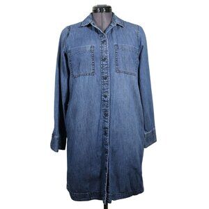 Madewell women's soft denim long sleeve button‎ front dress M FLAW